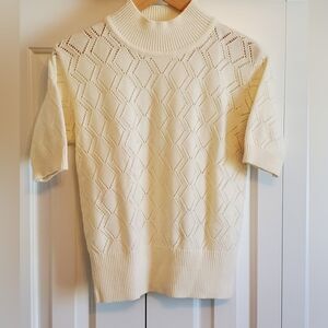Vintage Jones New York Lambswool Blend Pointelle Mock Neck Sweater, size Medium